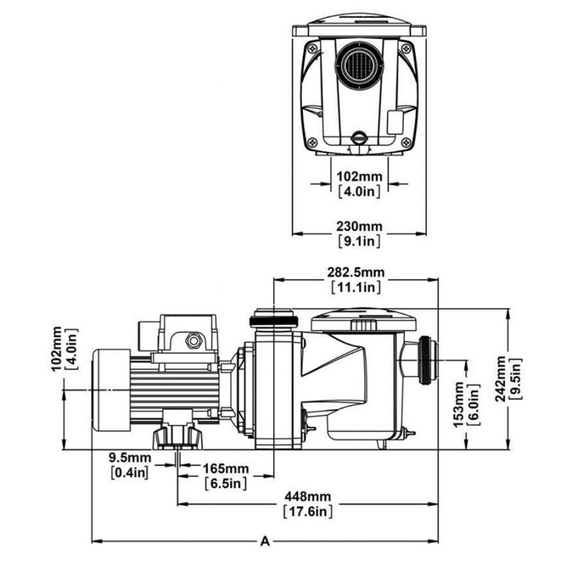 Rozmery bazénového čerpadla Pentair FreeFlo.